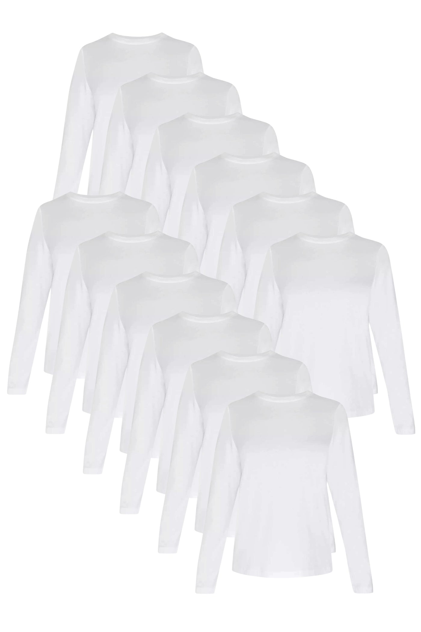 12-Pack Women's Long Sleeve White | Organic Cotton, Sustainable & Super Soft