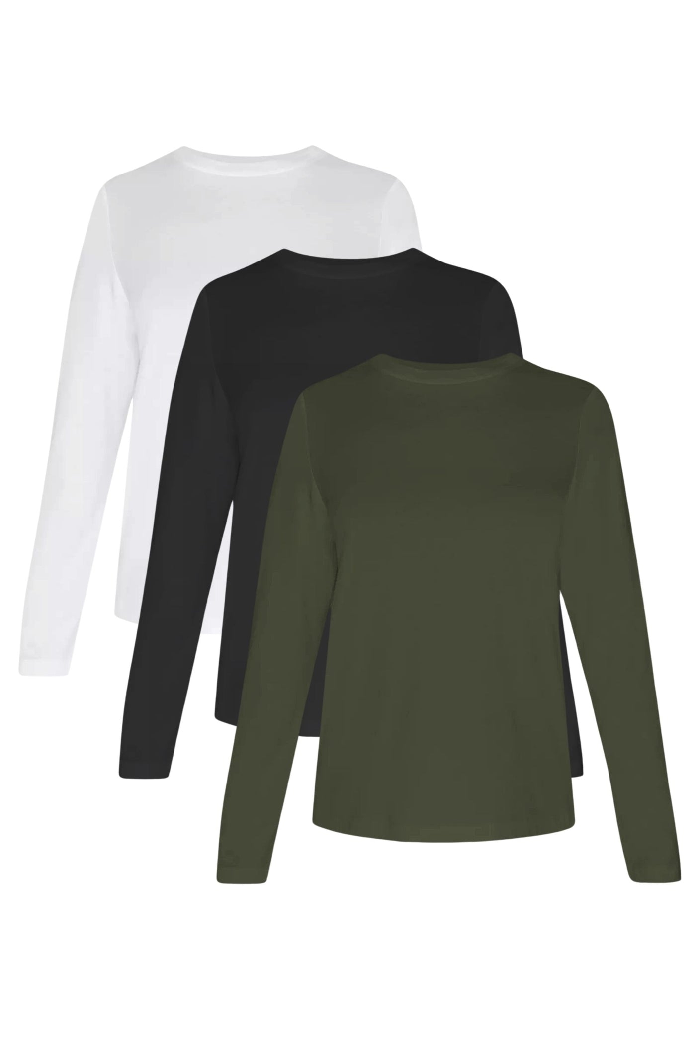 3-Pack Women's Long Sleeve White-Black-Olive | Organic Cotton, Sustainable & Super Soft