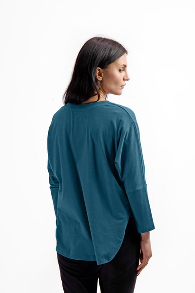 blue sustainable organic cotton batwing top