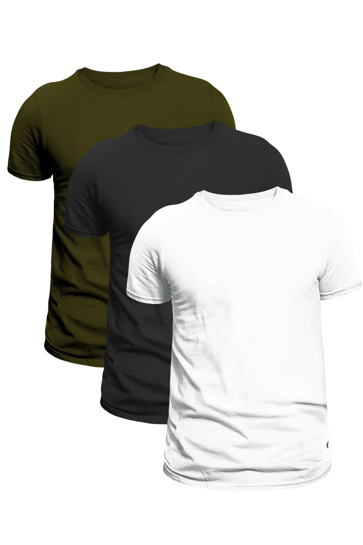 3-Pack Unisex Short Sleeve Olive-Black-White T-Shirts | Sustainable