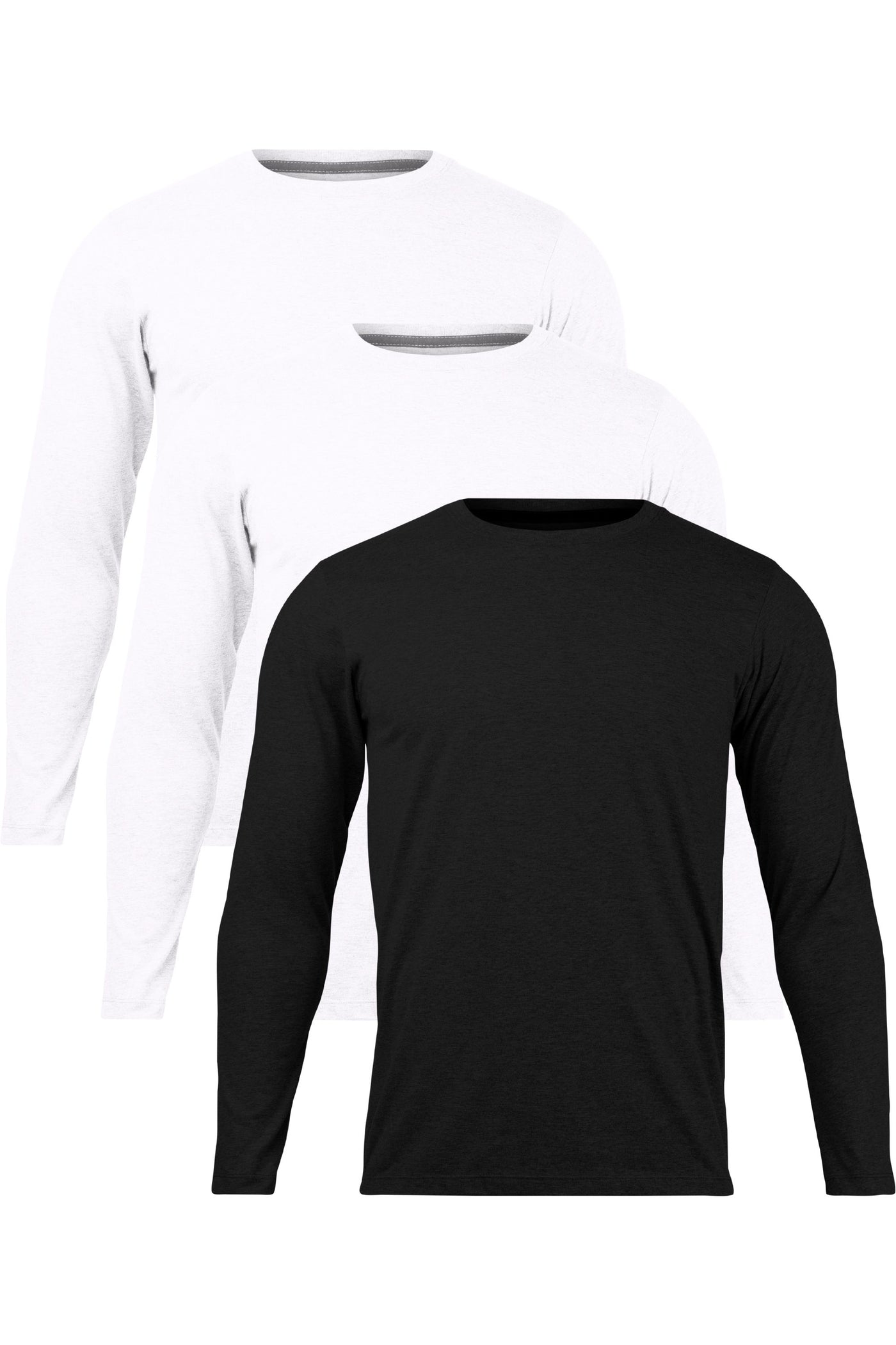 3-Pack Gender-Neutral Long Sleeve White-White-Black T-Shirts | Organic Cotton, Soft & Durable Essentials