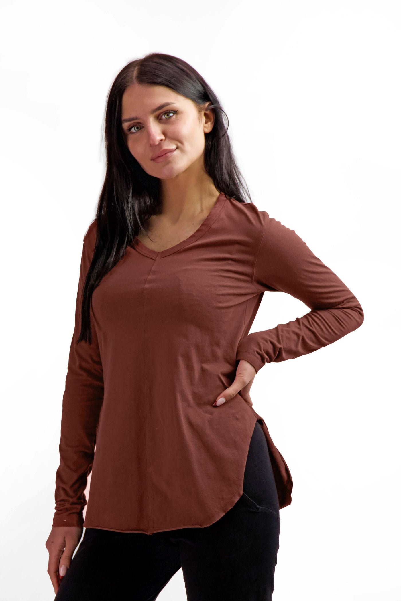  GUBUYI Women's Plain Long Sleeve V-Neck T-Shirt Basic